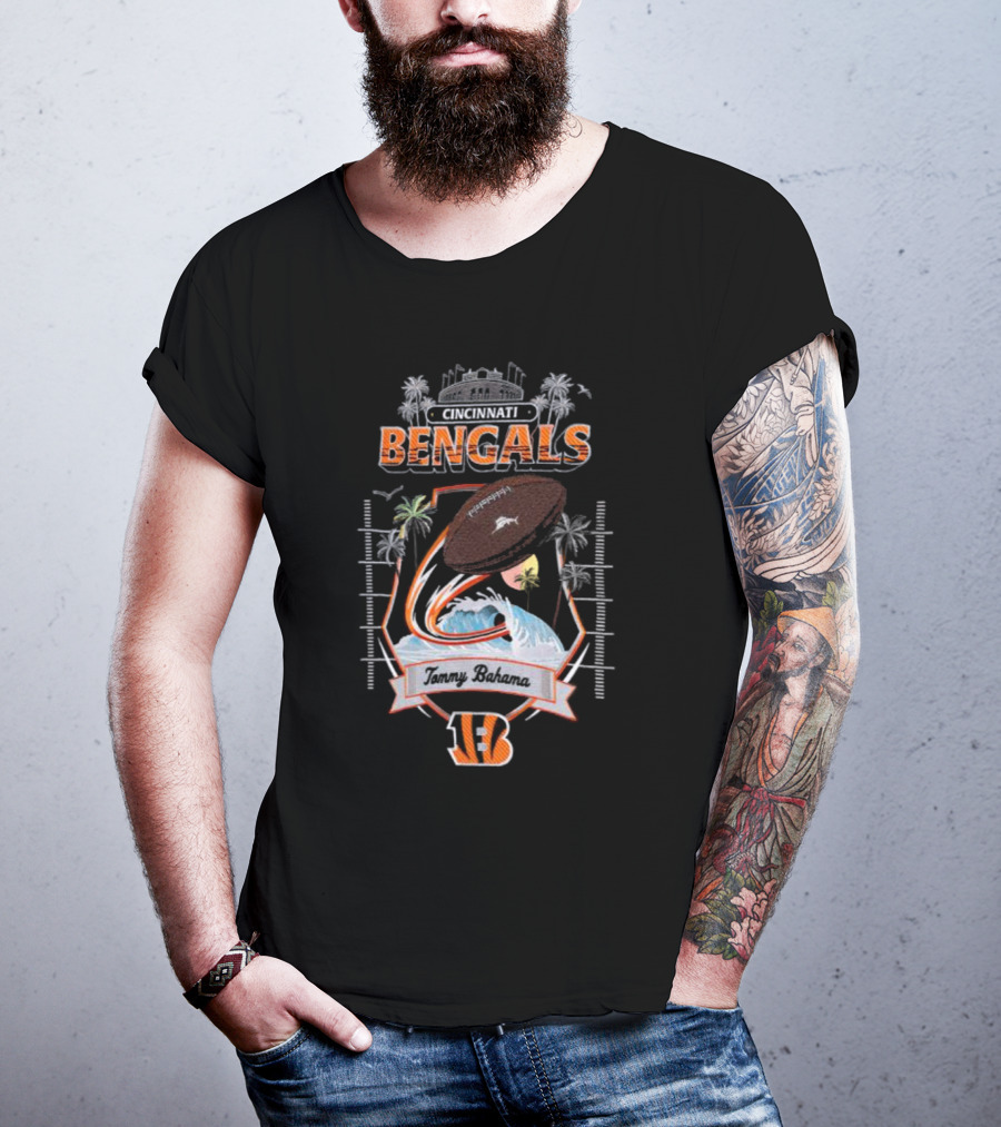 Cincinnati Bengals Tommy Bahama Tropical Football Tidal Wave Kickoff Camp T-Shirt