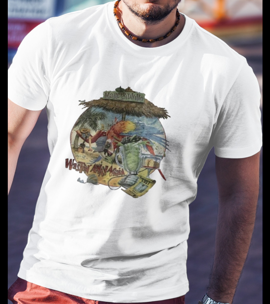 Margaritaville Wastin' Away Again Parrothead Island Trop Rock Beach Lover Fins Up Sail On Jimmy Buffett Fan T-Shirt