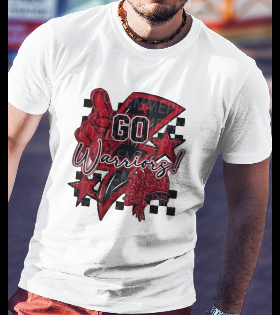 Go Warriors Football Sublimation With Foam Finger And Red Headdress T-Shirt
