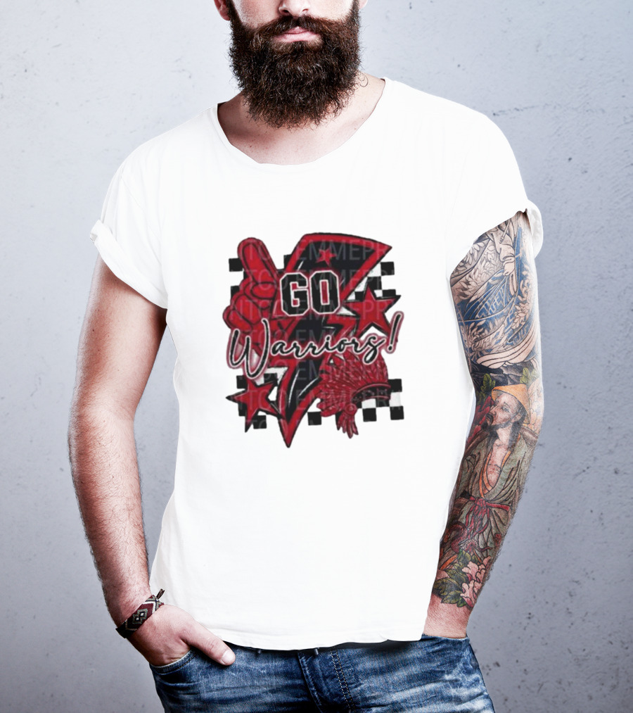 Go Warriors Football Sublimation With Foam Finger And Red Headdress T-Shirt