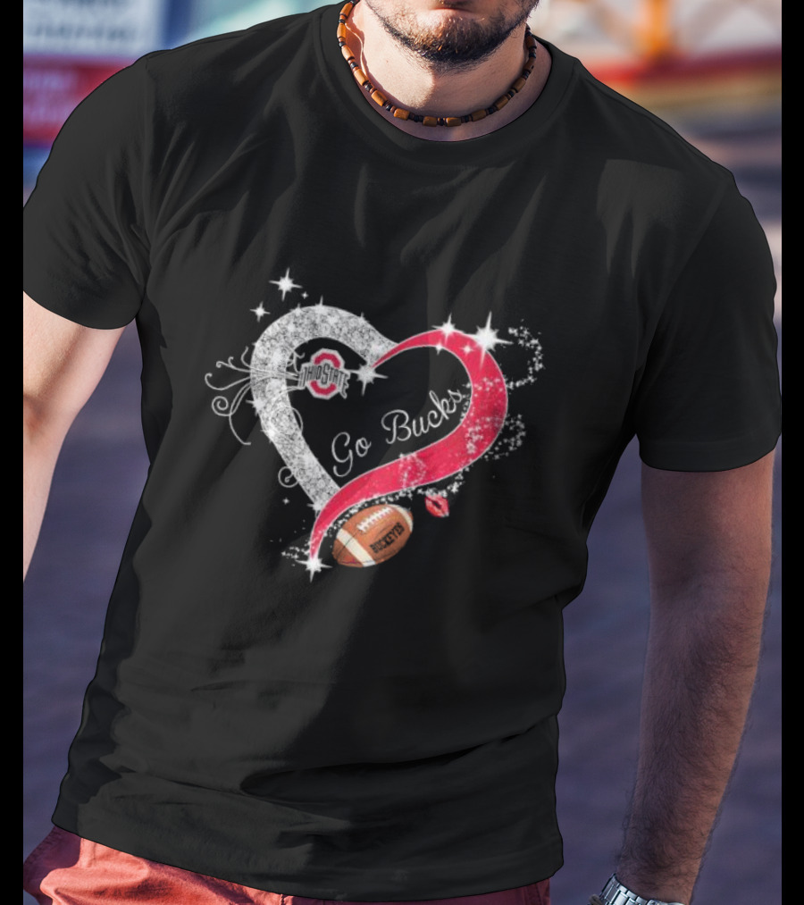Ohio State Buckeyes Heart Go Bucks Football Diamond T-Shirt