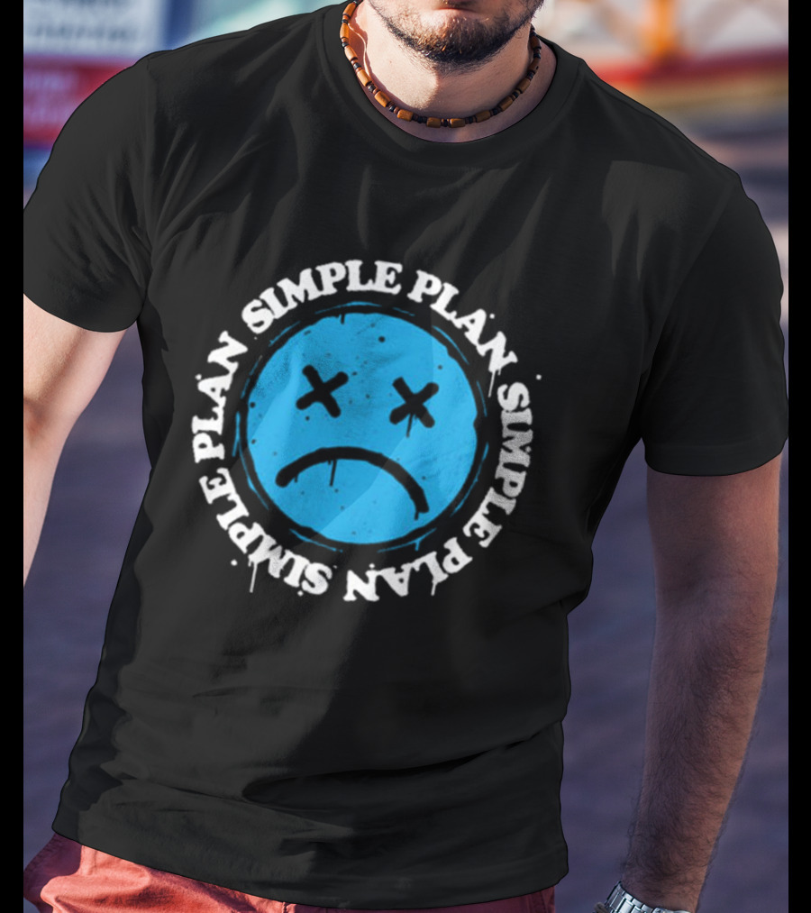 Simple Plan Sad Face Blue Emoticon T-Shirt