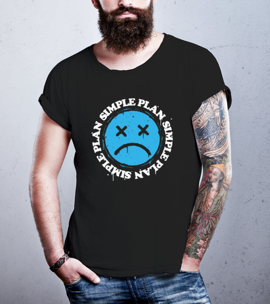 Simple Plan Sad Face Blue Emoticon T-Shirt