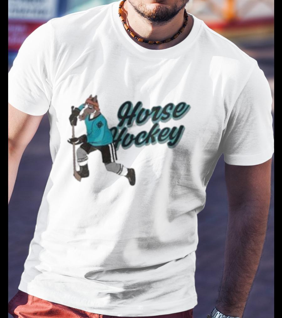 Horse Hockey Skating Horse Player In Teal Jersey T-Shirt