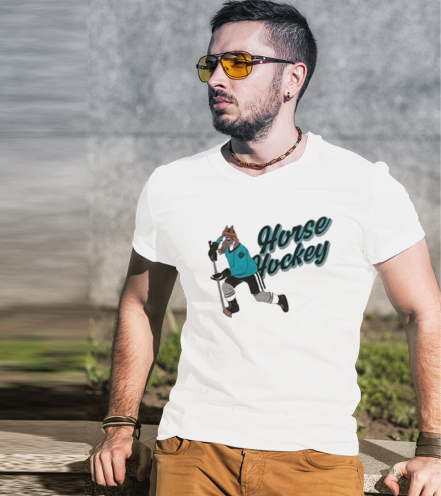Horse Hockey Skating Horse Player In Teal Jersey T-Shirt