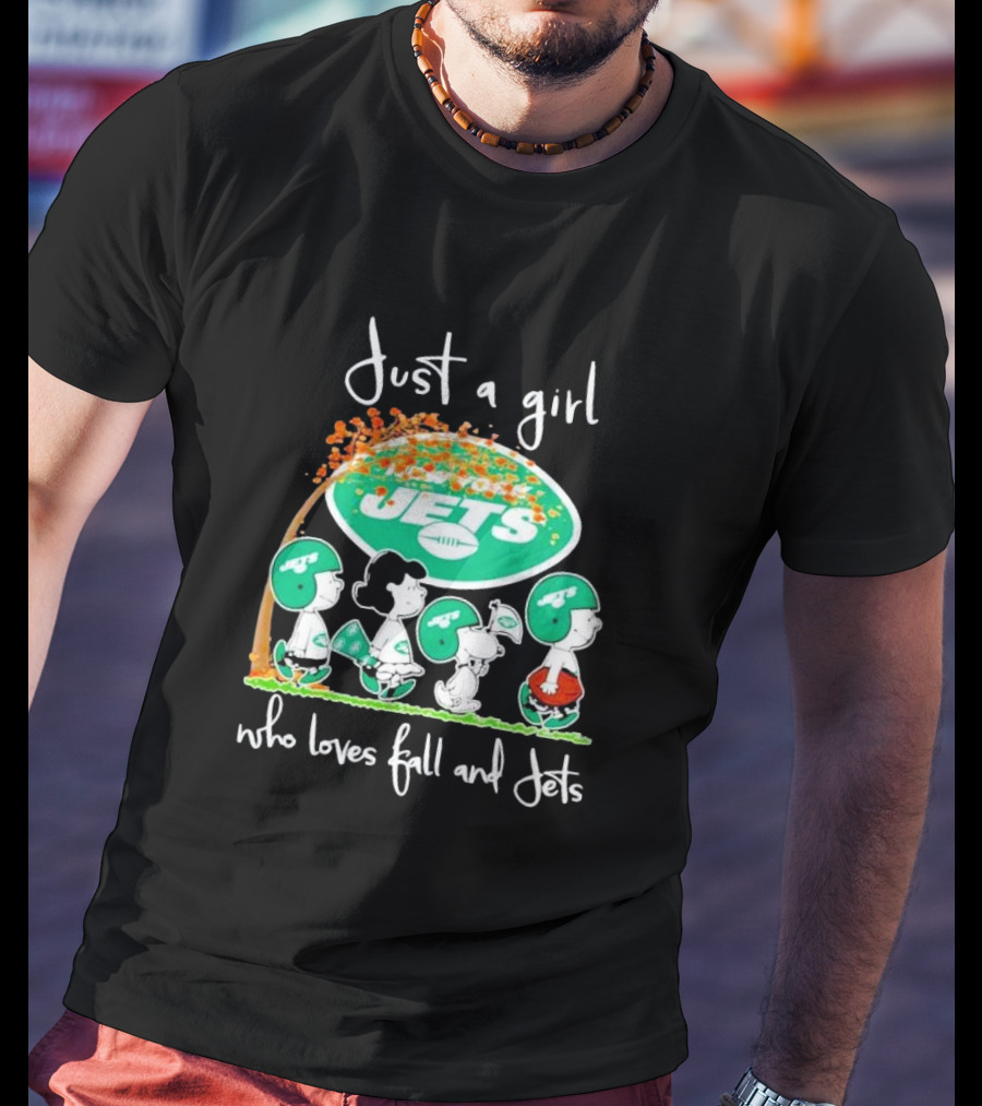 Just A Girl Who Loves Fall And New York Jets Football With Peanut Friend T-Shirt