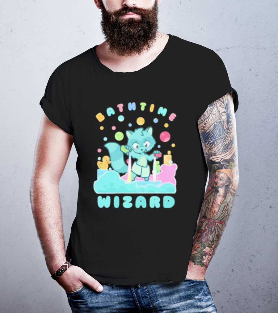Bathtime Wizard Colorful Bubbles With Raccoon And Rubber Duck T-Shirt
