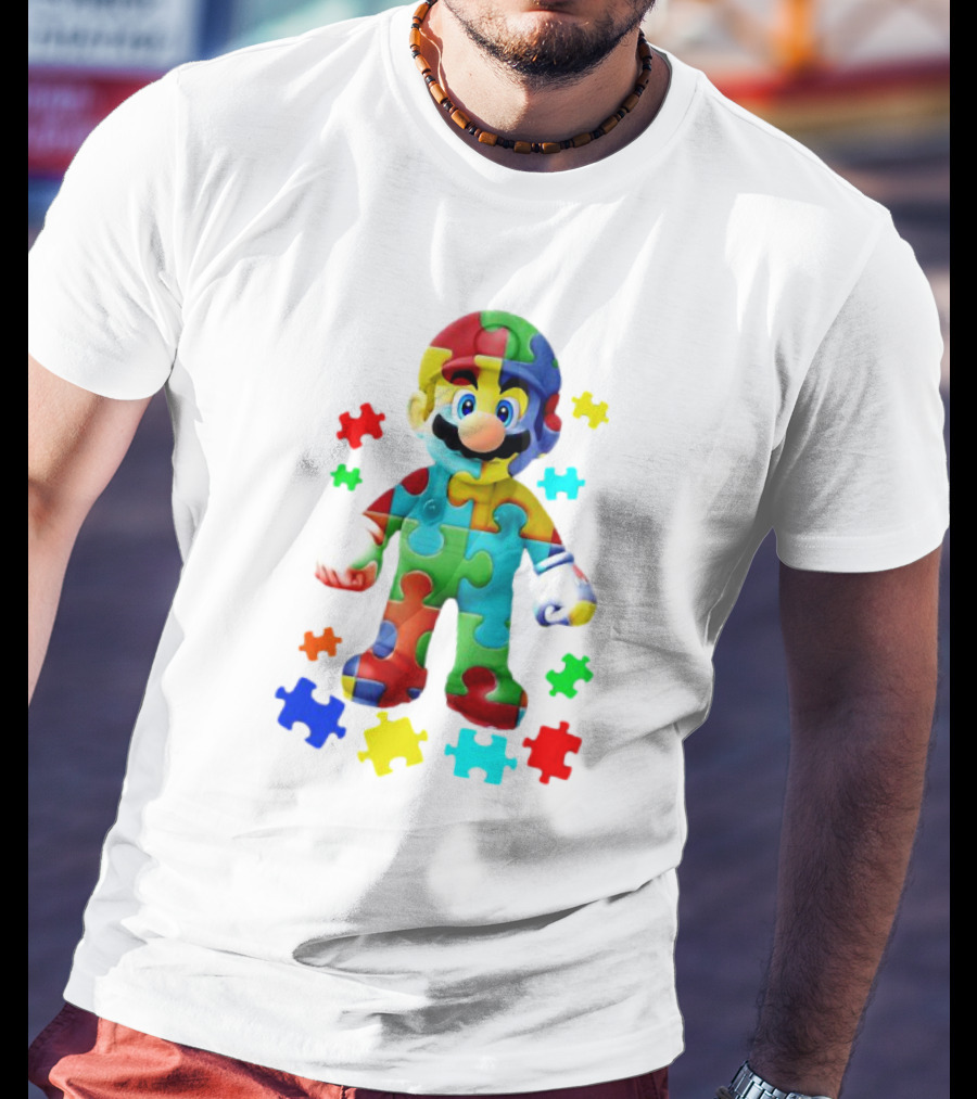 Super Mario Colorful Autism Puzzle Pieces T-Shirt
