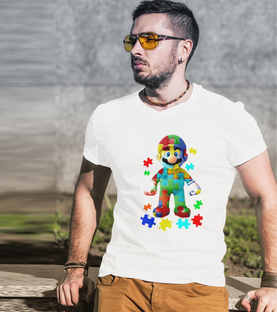 Super Mario Colorful Autism Puzzle Pieces T-Shirt
