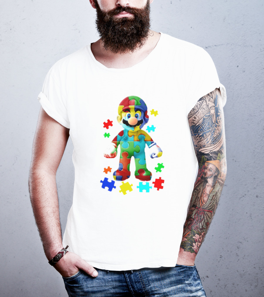 Super Mario Colorful Autism Puzzle Pieces T-Shirt