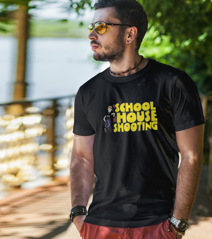 SCHOOL HOUSE SHOOTING Cartoon Character T-Shirt