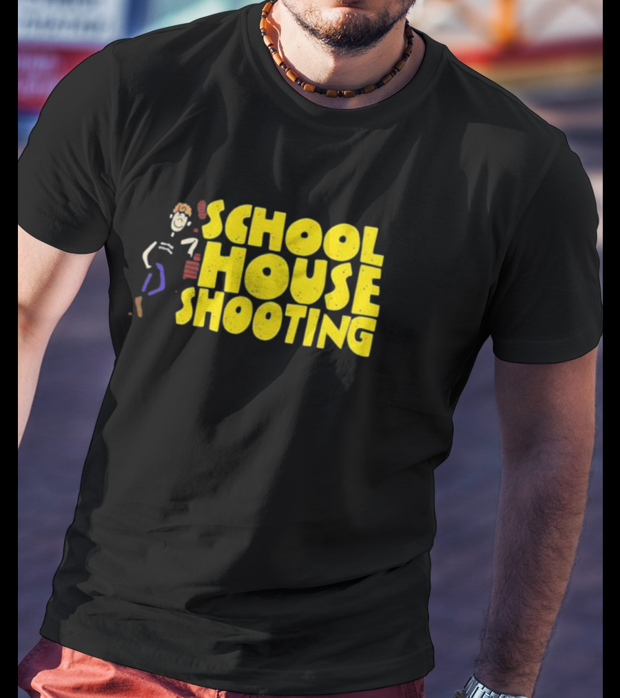 SCHOOL HOUSE SHOOTING Cartoon Character T-Shirt