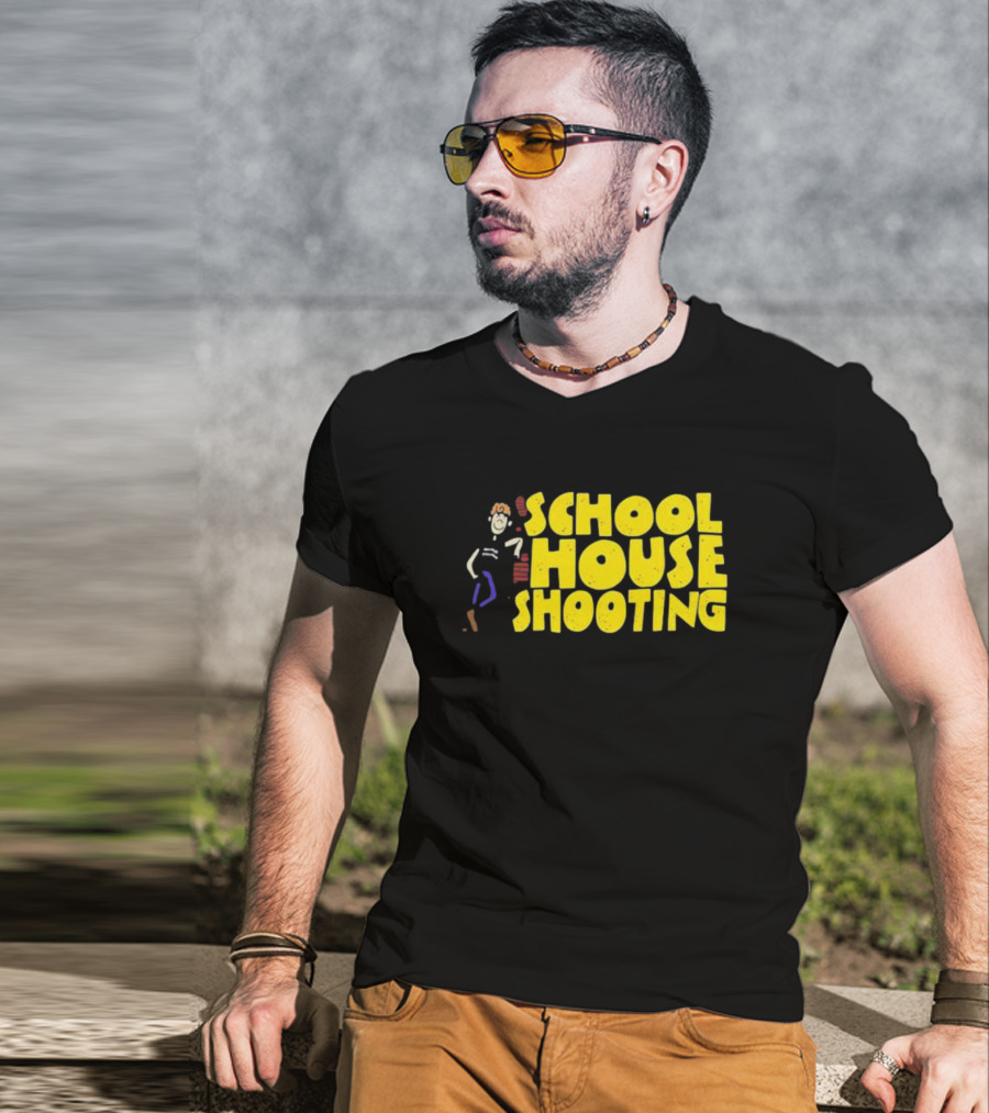 SCHOOL HOUSE SHOOTING Cartoon Character T-Shirt