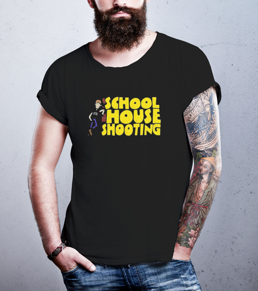 SCHOOL HOUSE SHOOTING Cartoon Character T-Shirt