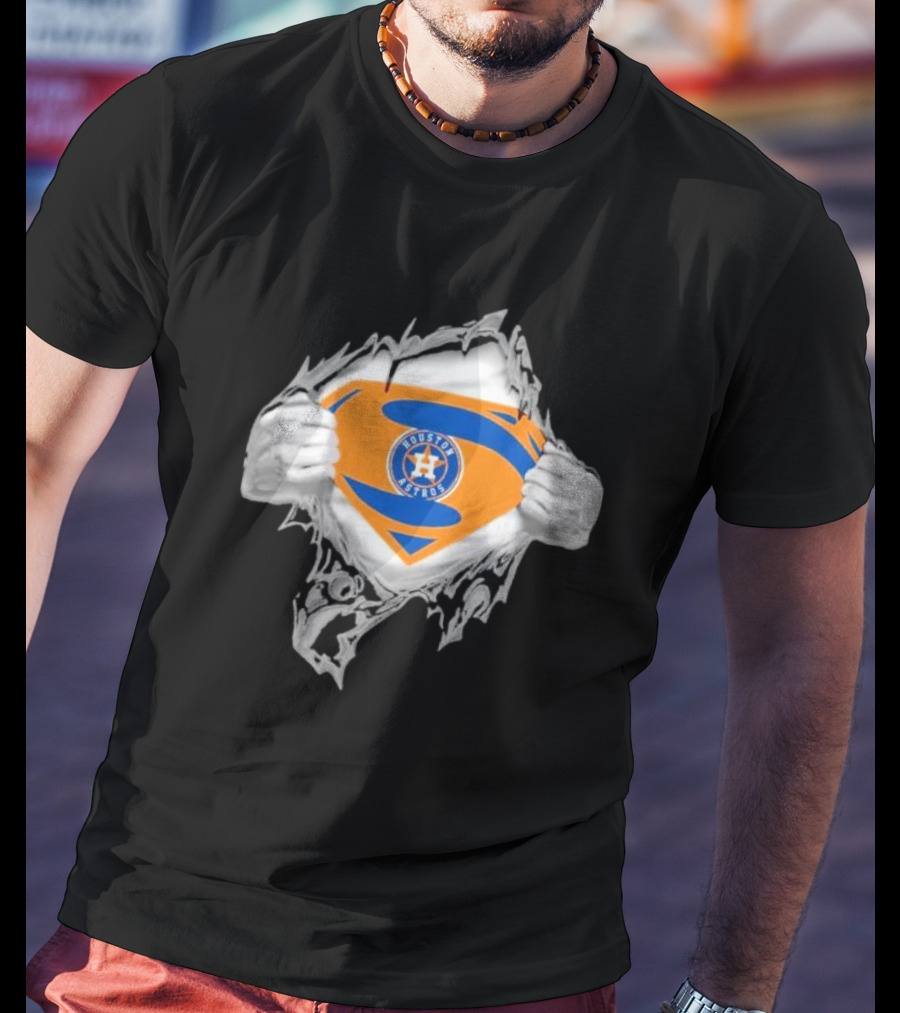 Houston Astros Superman Emblem Ripped Chest T-Shirt