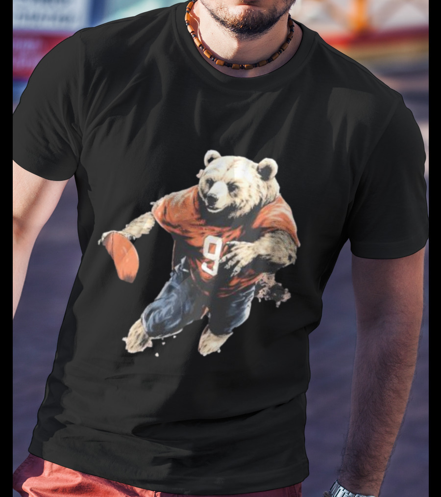Brown Bear Number 9 Football Action T-Shirt
