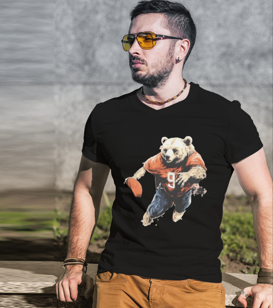 Brown Bear Number 9 Football Action T-Shirt