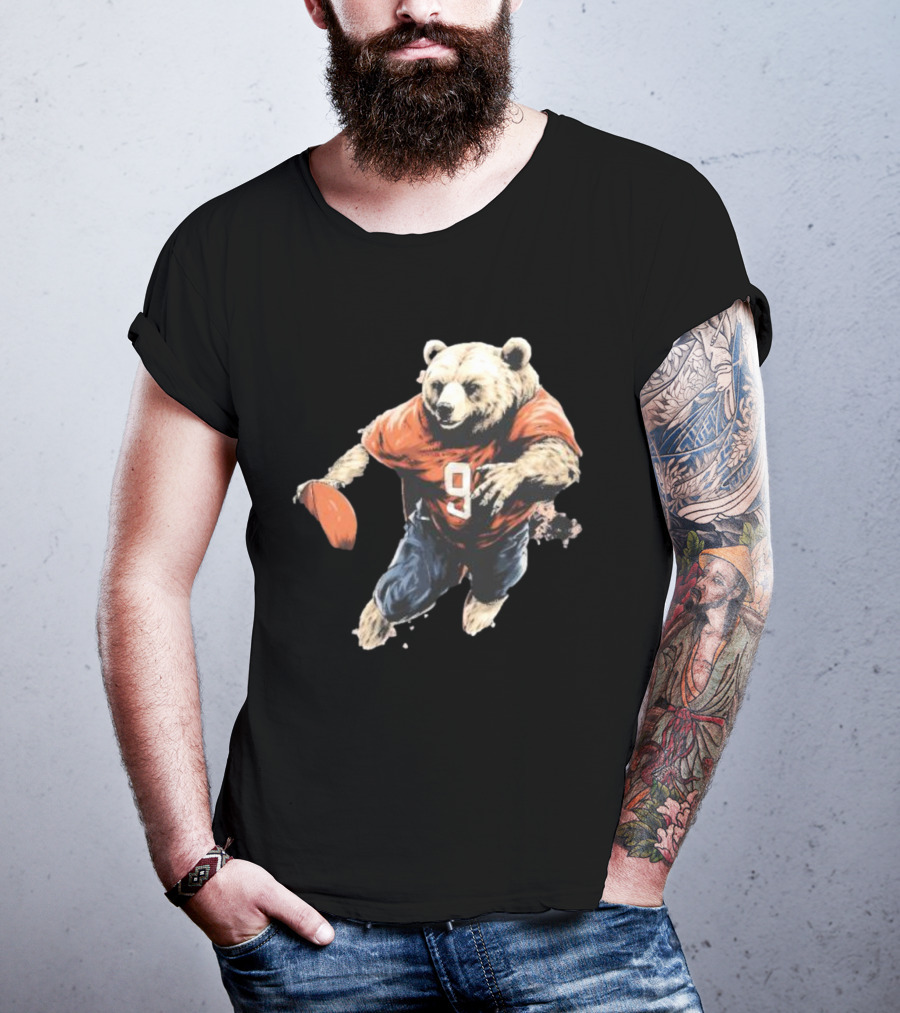Brown Bear Number 9 Football Action T-Shirt
