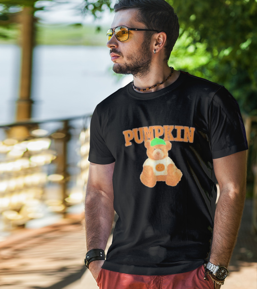Pumpkin Cozy Bear With Green Hat And Pumpkin T-Shirt