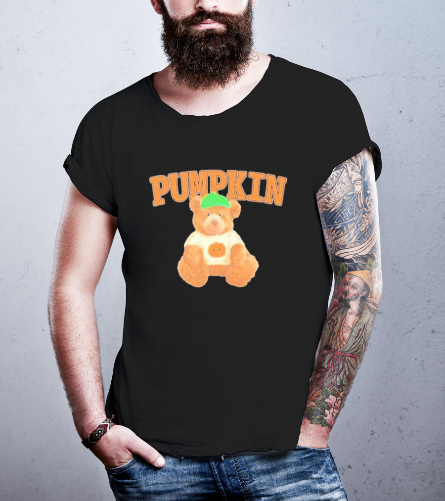 Pumpkin Cozy Bear With Green Hat And Pumpkin T-Shirt