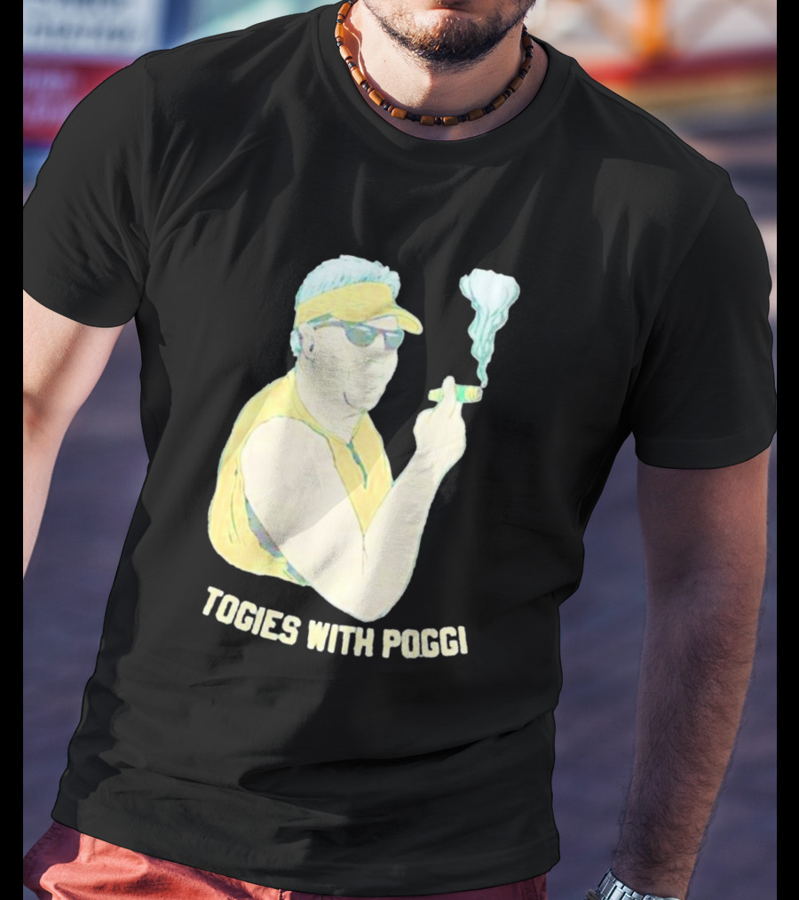 Stogies With Poggi Smoking Cigar Character In Sunglasses And Visor T-Shirt