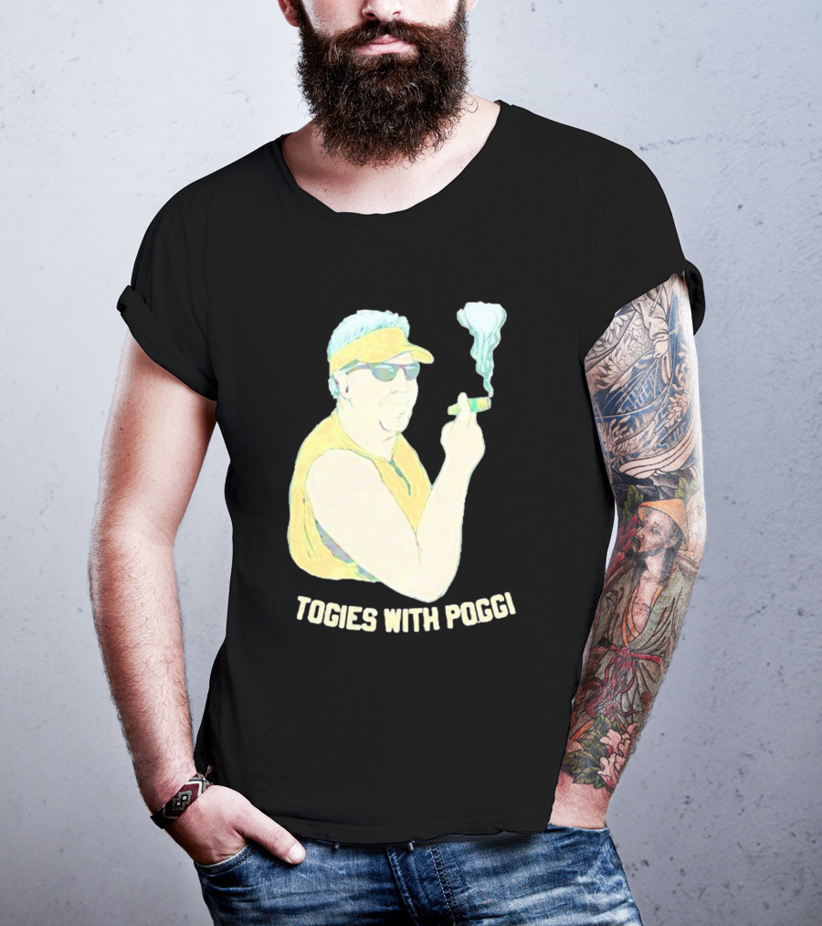 Stogies With Poggi Smoking Cigar Character In Sunglasses And Visor T-Shirt