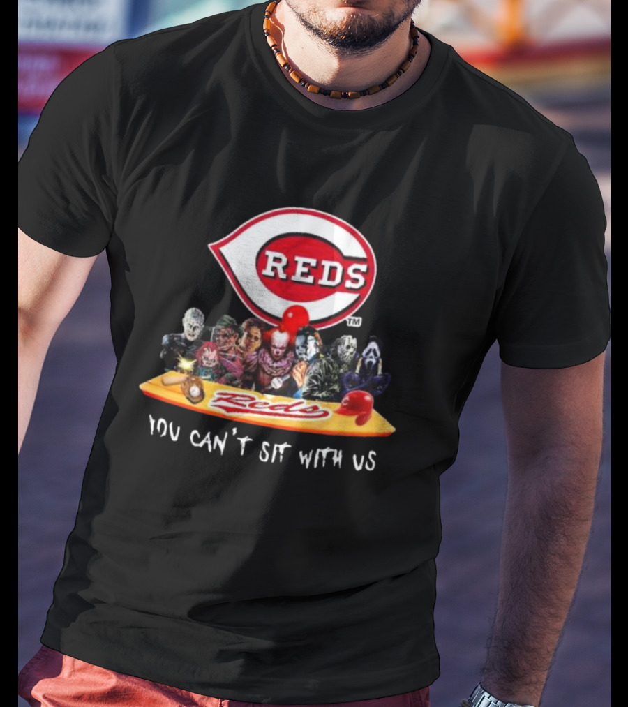 Cincinnati Reds Horror Movie Characters Logo You Can’t Sit With Us T-Shirt