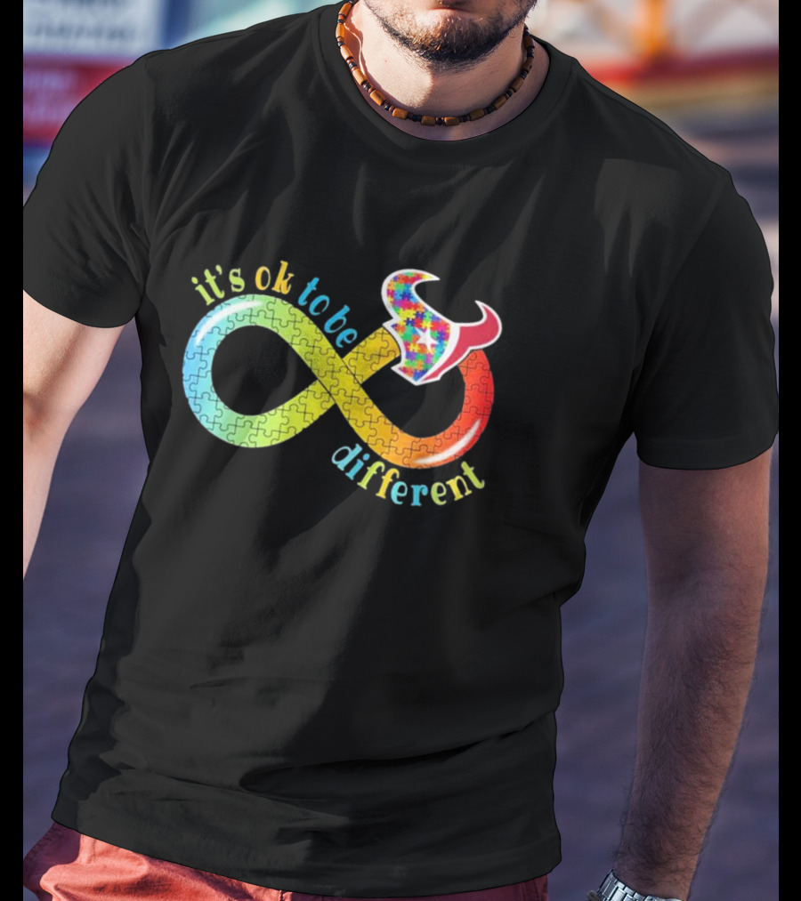 Houston Texans It's Ok To Be Different Autism Awareness Puzzle Infinity T-Shirt