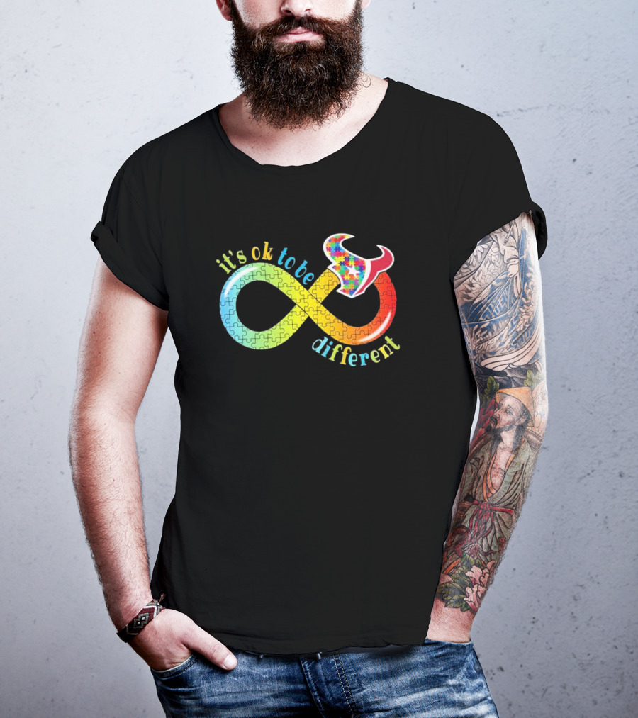 Houston Texans It's Ok To Be Different Autism Awareness Puzzle Infinity T-Shirt