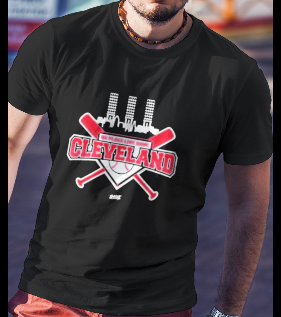 No Place Like Home Cleveland Baseball Fans Unlicensed Baseball Gear City Skyline Crossed Bats T-Shirt