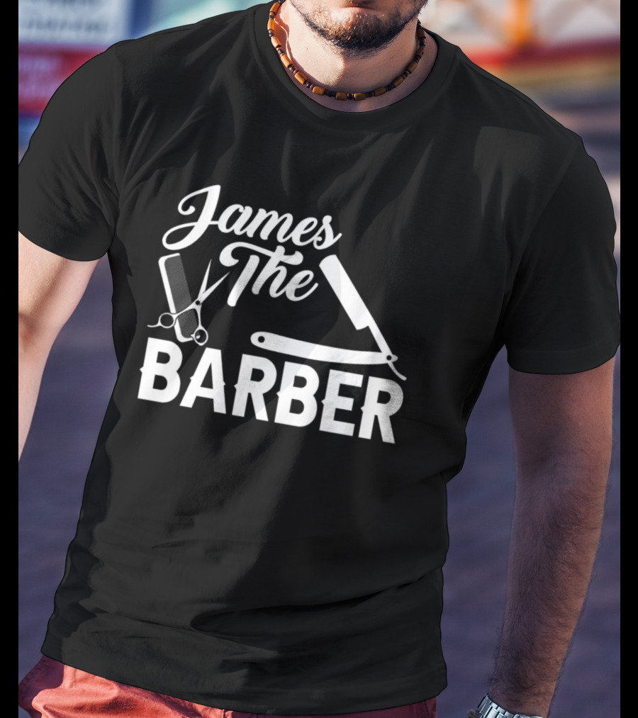 James The Barber Hairdresser Scissors Razor Comb Barbershop T-Shirt