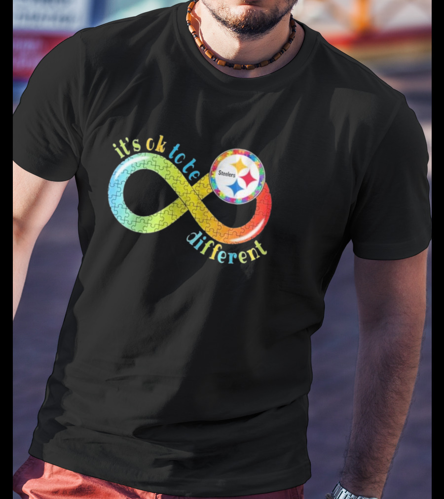 Pittsburgh Steelers Autism Awareness Infinity It's Ok To Be Different Puzzle T-Shirt