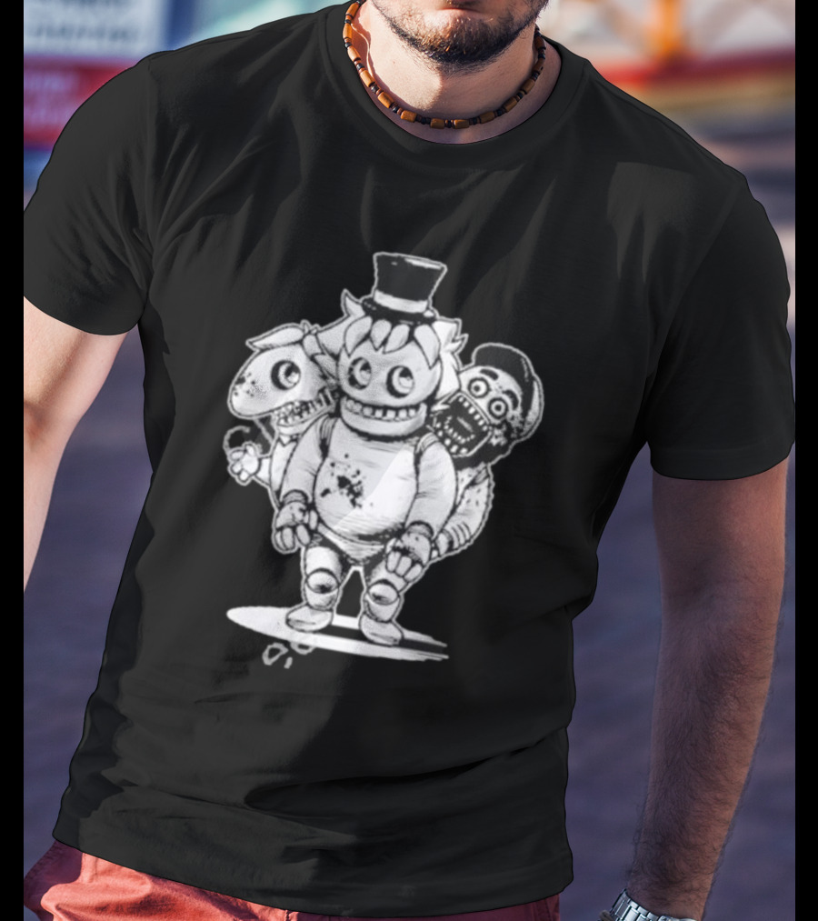 Sharkrobot Five Nights At Oney’s Three-Headed Animatronic Top Hat T-Shirt