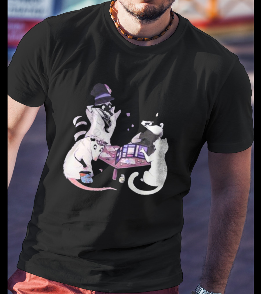 Game Night Raccoon Mouse Cat Tabletop Adventure T-Shirt
