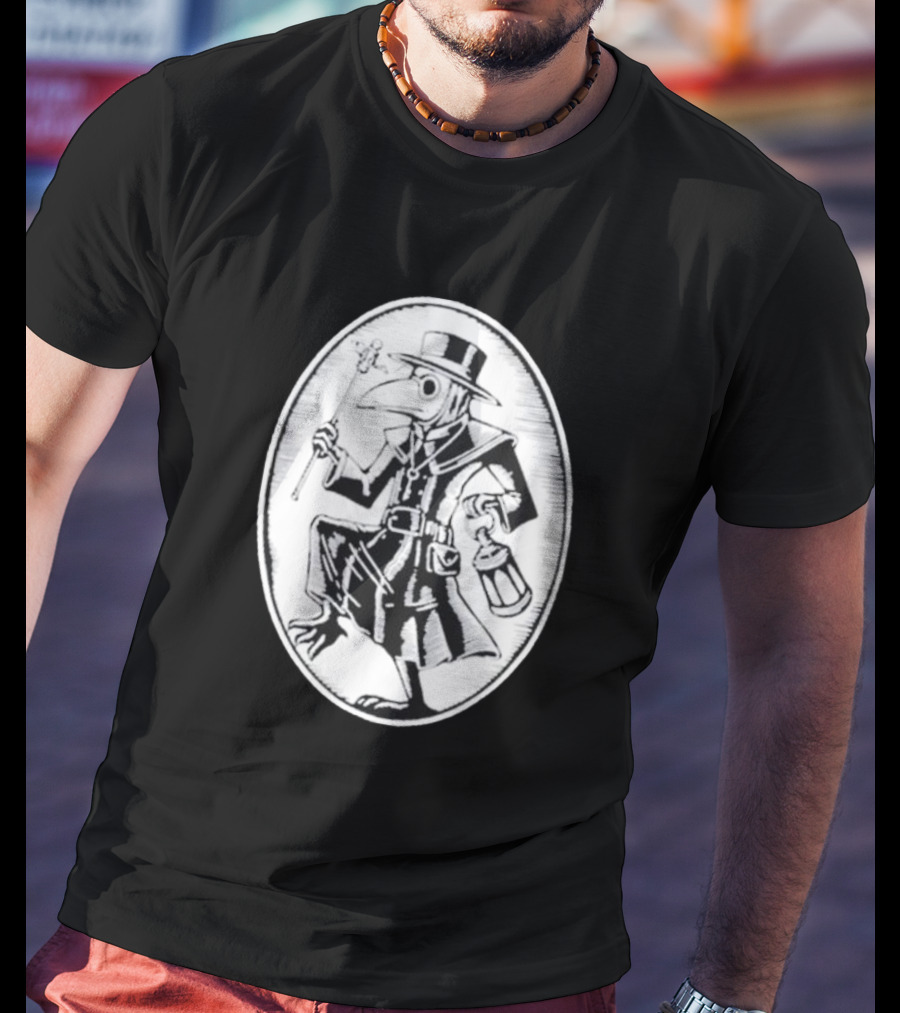 Queenkryptid Plague Doctor Holding Lantern In Oval Frame T-Shirt