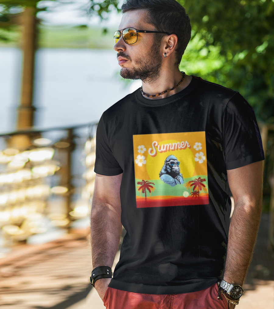Summer Gorilla Beach Palm Trees Sun Vintage Retro T-Shirt