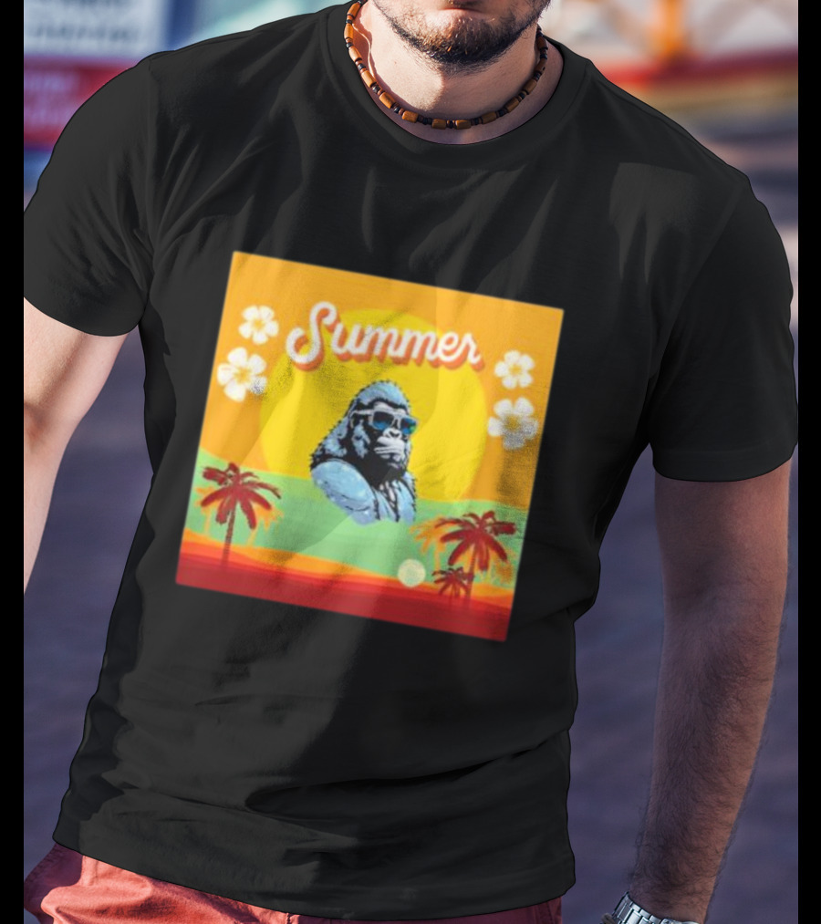 Summer Gorilla Beach Palm Trees Sun Vintage Retro T-Shirt