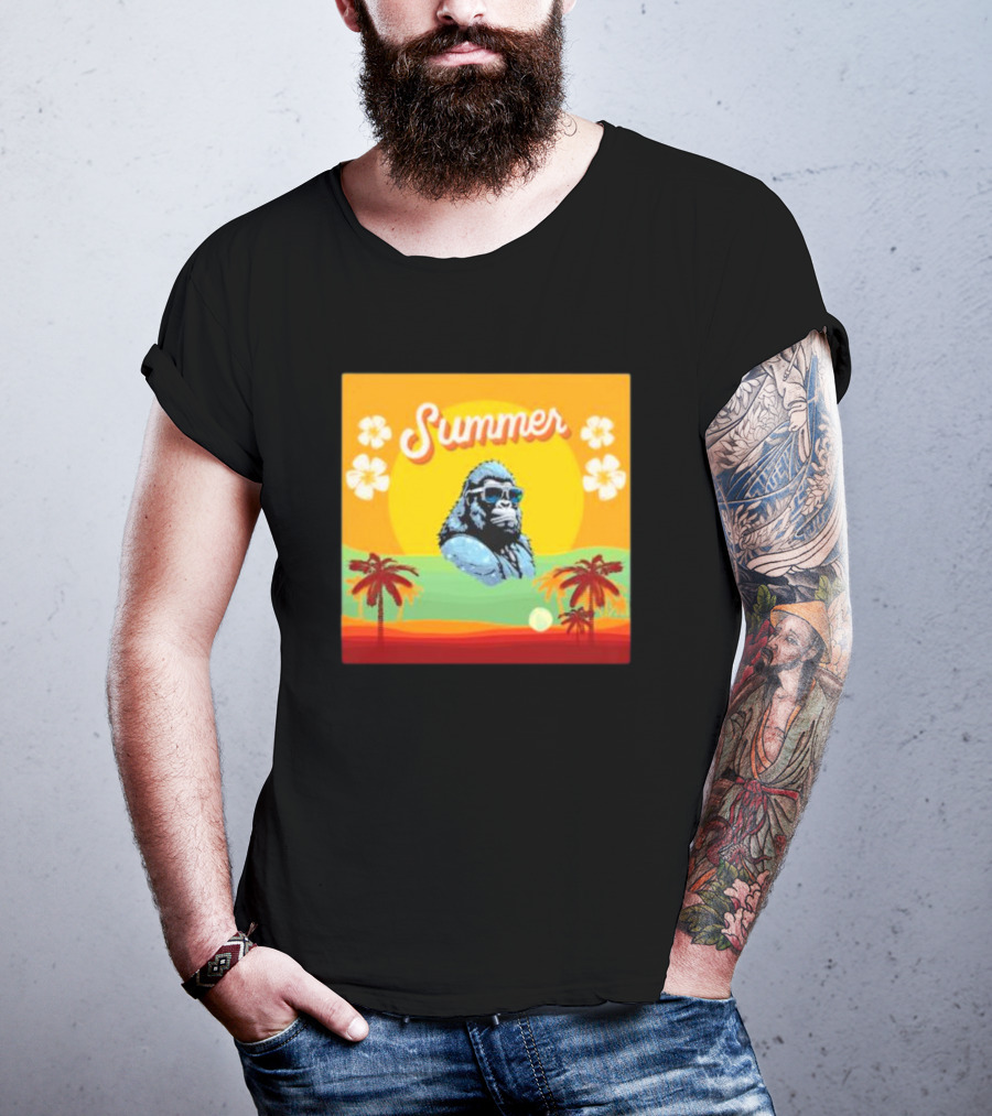 Summer Gorilla Beach Palm Trees Sun Vintage Retro T-Shirt