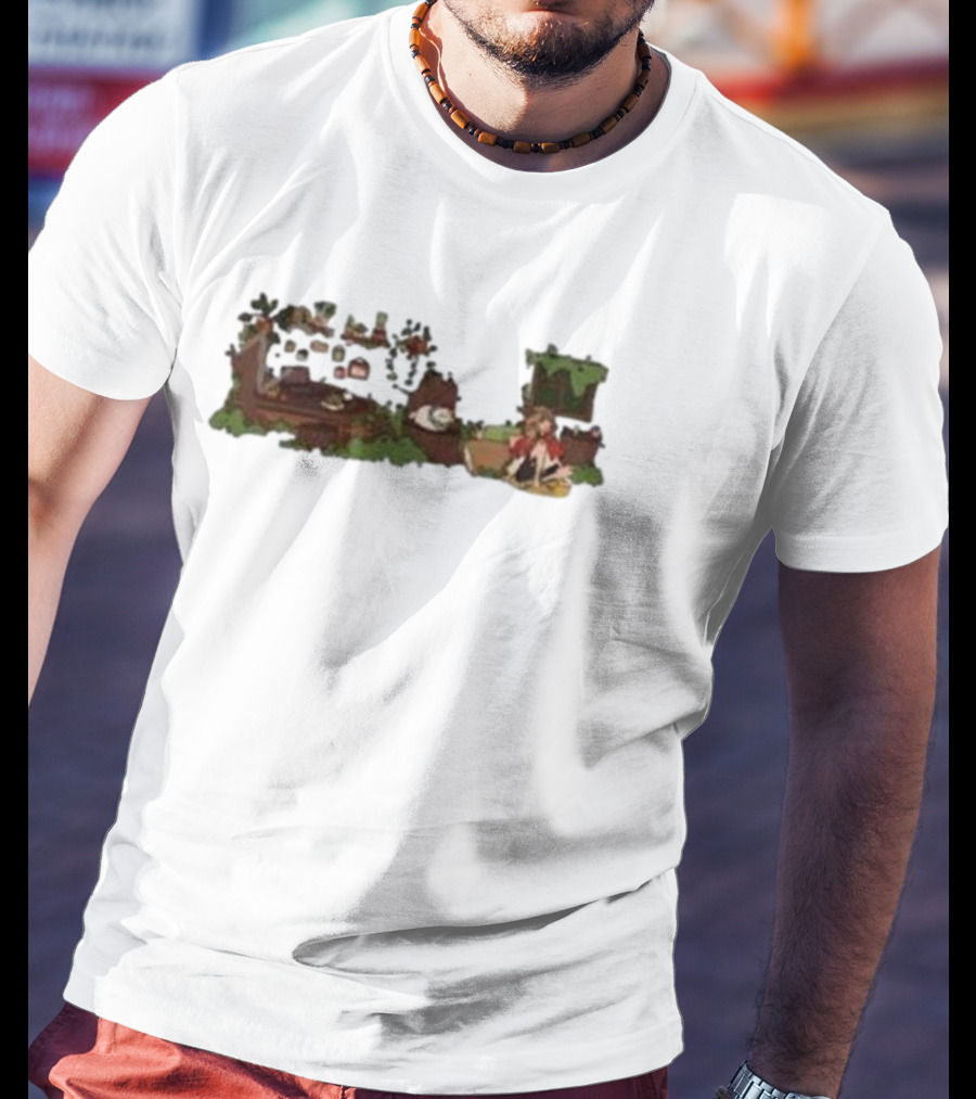 Woodlands Snifferish X Pop Cozy Cottage Scene With Greenery And Logs T-Shirt