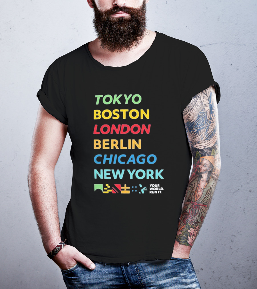World Marathon Majors Tokyo Boston London Berlin Chicago New York Your World Run It Sportiqe Comfy Tri-blend T-Shirt
