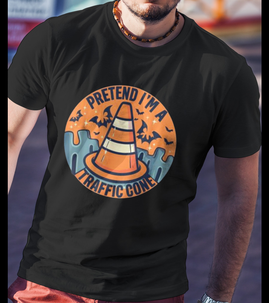 Pretend I’m A Traffic Cone Halloween With Bats And Orange Cone T-Shirt