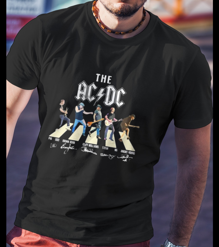 The AC DC Band Abbey Road Angus Young Phil Rudd Brian Johnson Cliff Williams Stevie Young Signatures T-Shirt