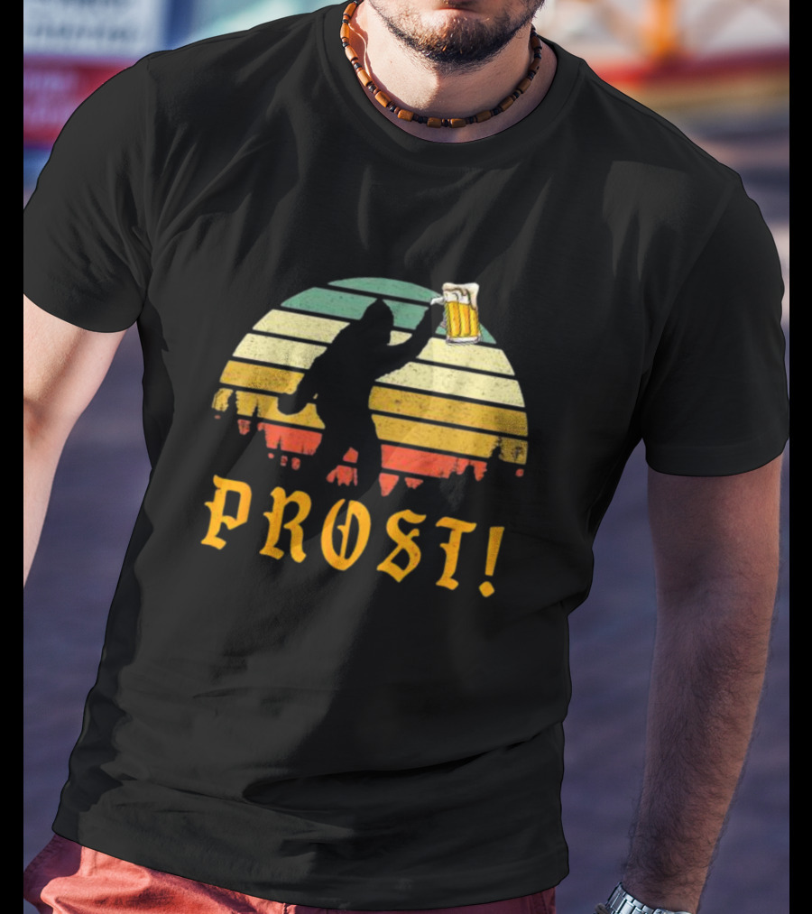 PROST Bigfoot Holding Beer Vintage Sunset Oktoberfest Germany T-Shirt