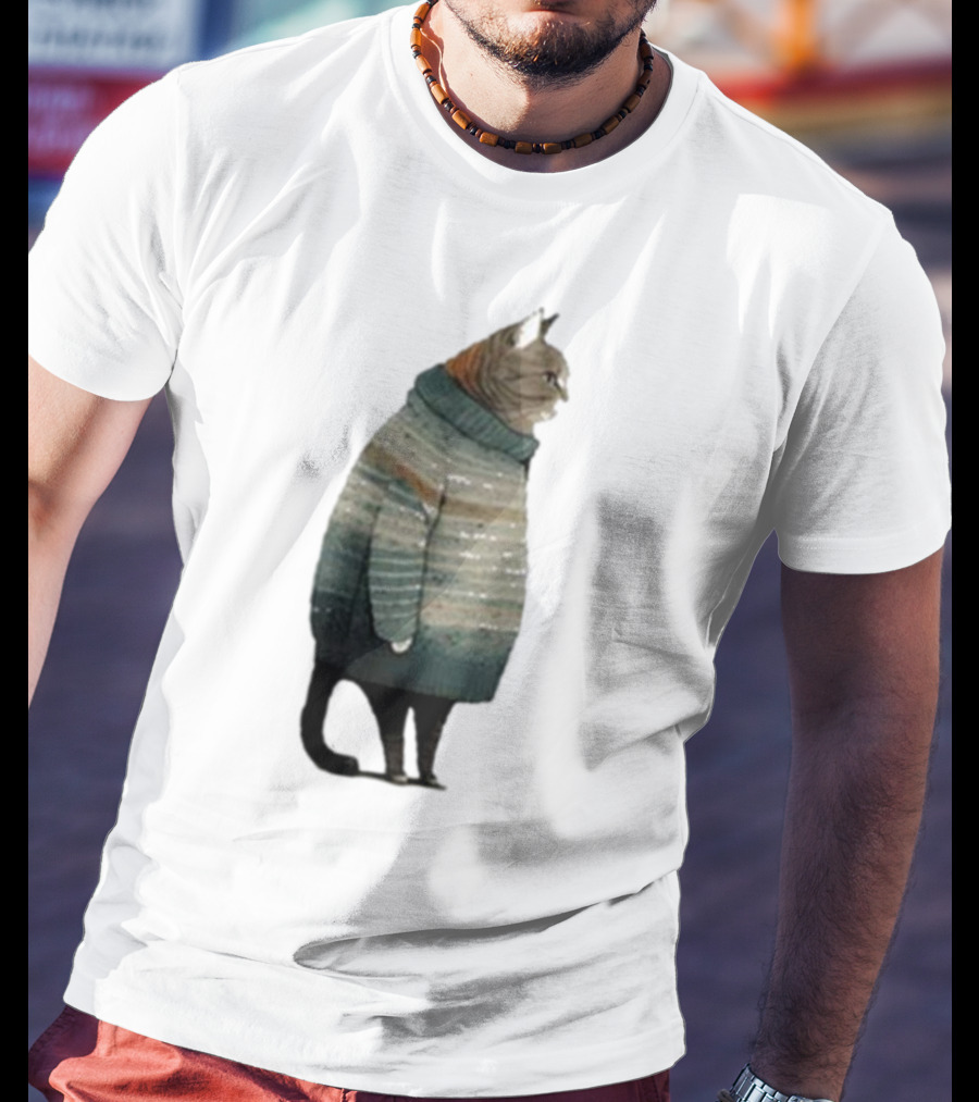 Women’s Winter Cat In Cozy Sweater Print T-Shirt
