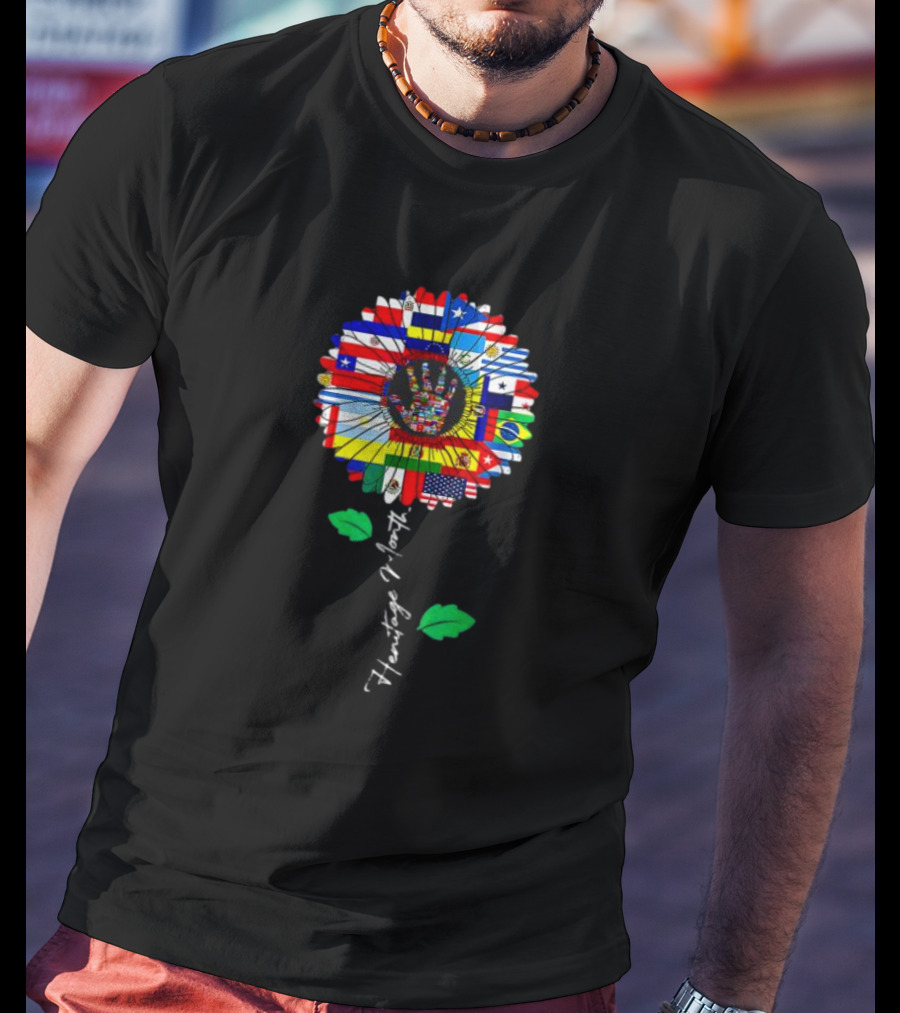 All Countries Flags Sunflower Hispanic Heritage Month Latino Flower T-Shirt