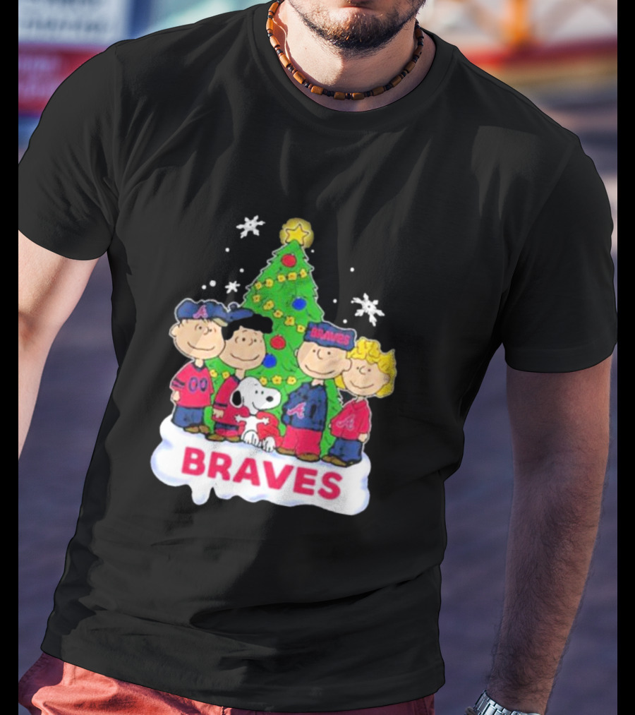 Braves Peanuts Snoopy Christmas Tree Charlie Brown Lucy Linus Woodstock T-Shirt