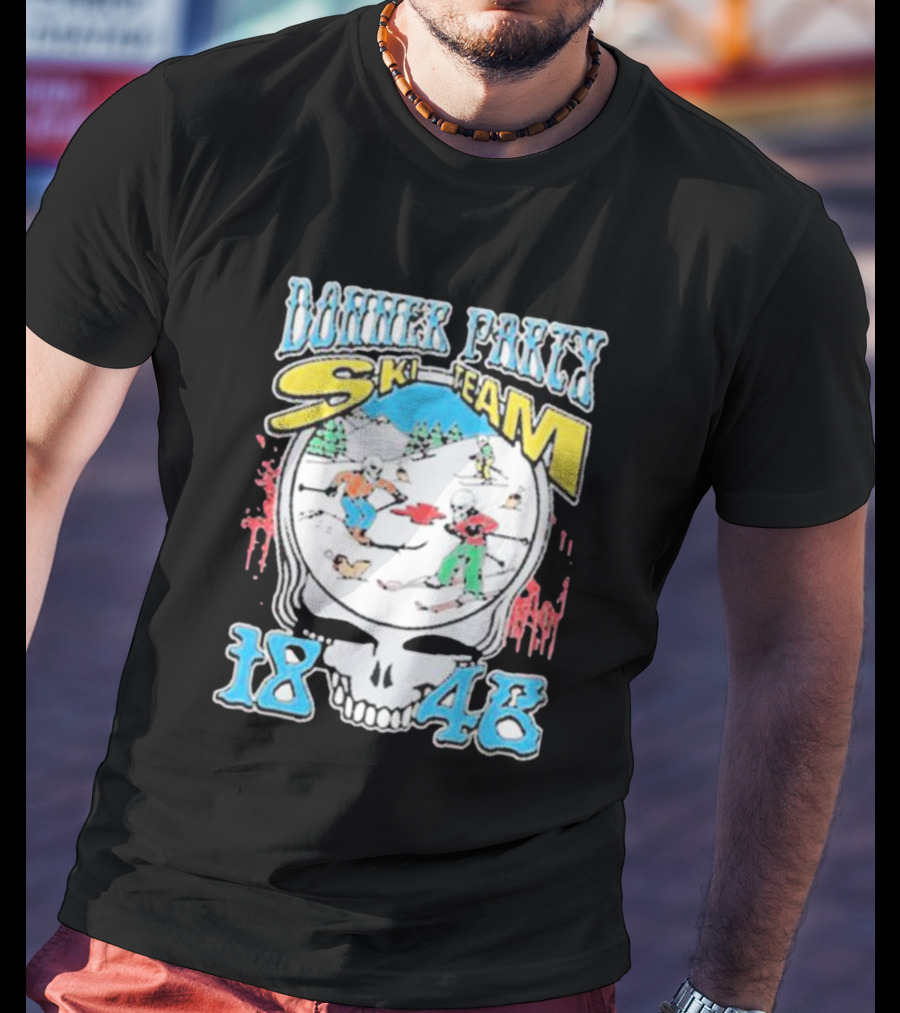 Donner Party Ski Team 1846 Skull Skiers Retro T-Shirt