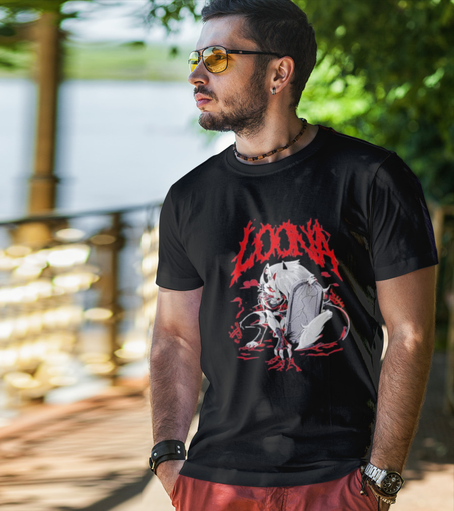 LOONA Graveyard Cat And Tombstone Scene T-Shirt