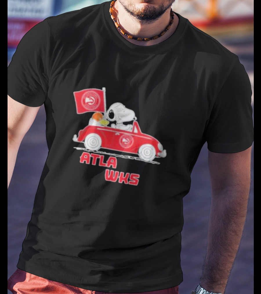 ATLA WKS Snoopy Dog Driving Red Car With Basketball Flag T-Shirt