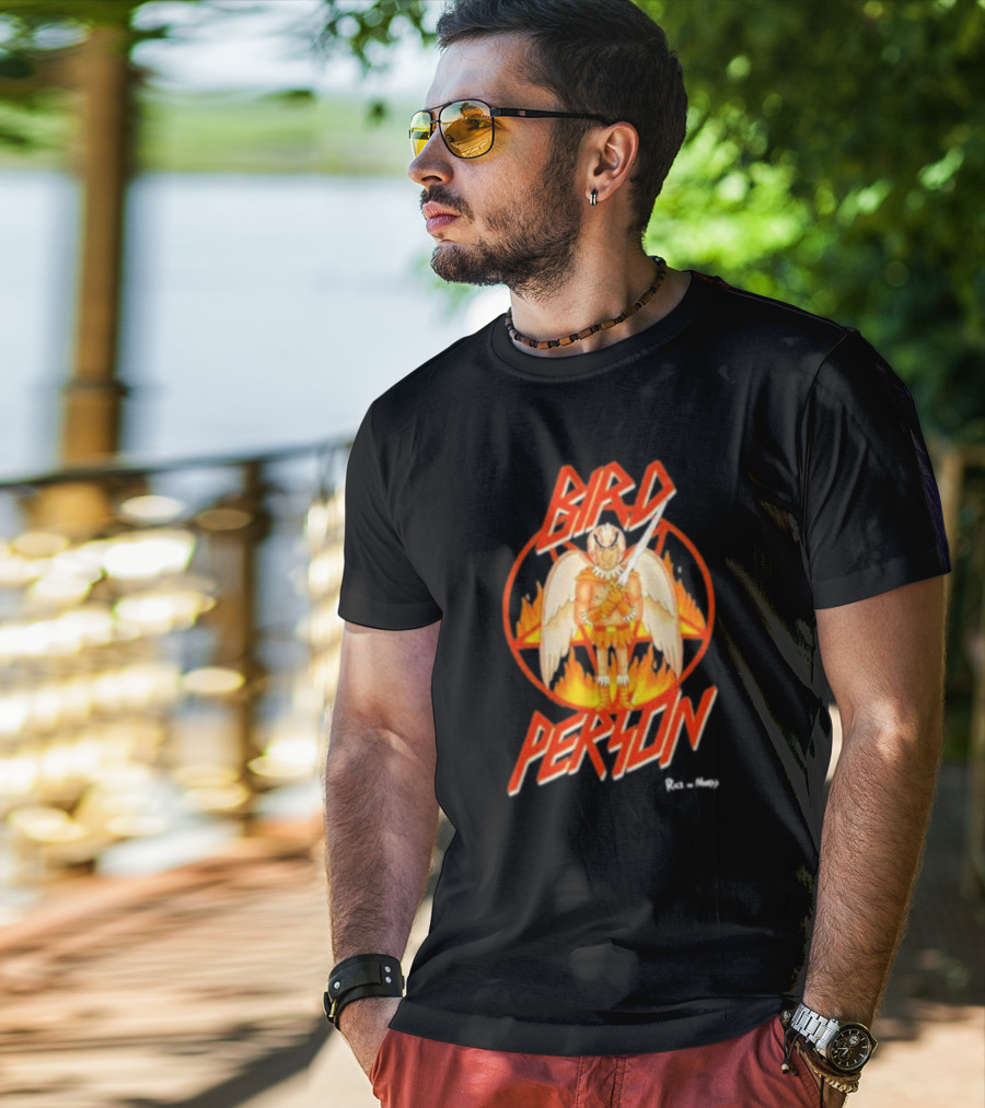 Bird Person Rick And Morty Winged Character Flame Background T-Shirt